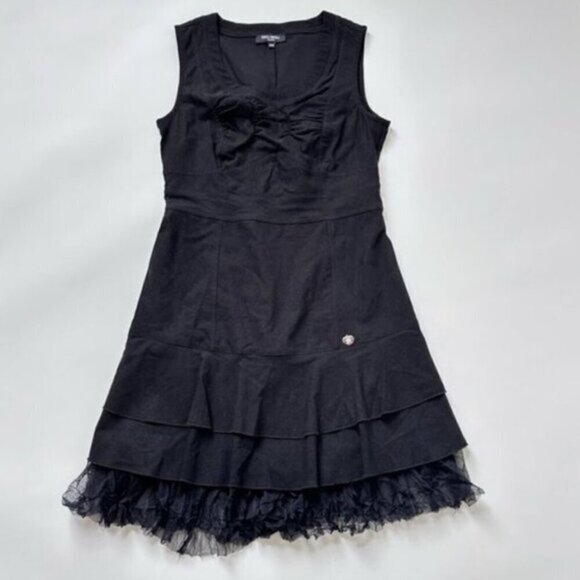 Vintage Y2K Black Bubble Dress with Peplum Pleats Tulle Tutu Trim Size Medium - Picture 1 of 11